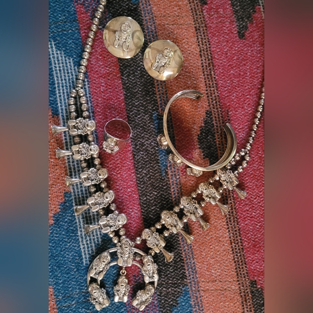 CAROL FELLEY Native American  STORYTELLER Sterling Silver 5 Piece Vintage 1990
